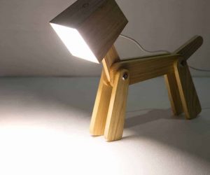 Adjustable Wooden Dog Table Lamp