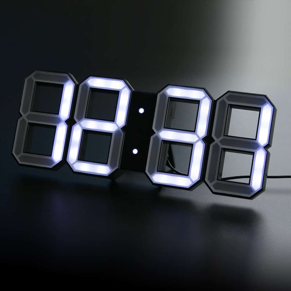 White & White LED Clock Black Edition