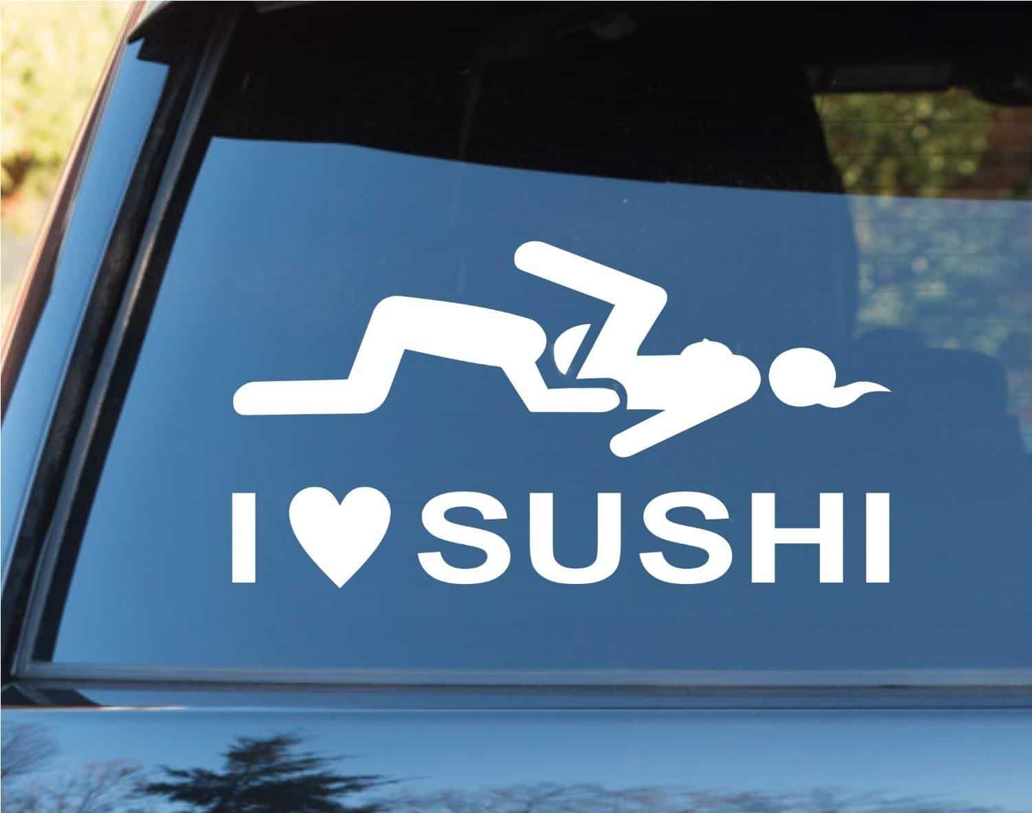 I Love Sushi Funny Car Decal