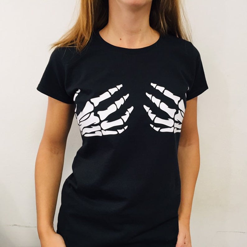 Skeleton Hands Bra Printed T-Shirt