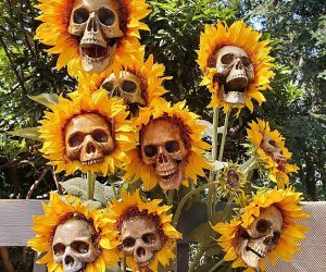 Sunflower Skull Statues